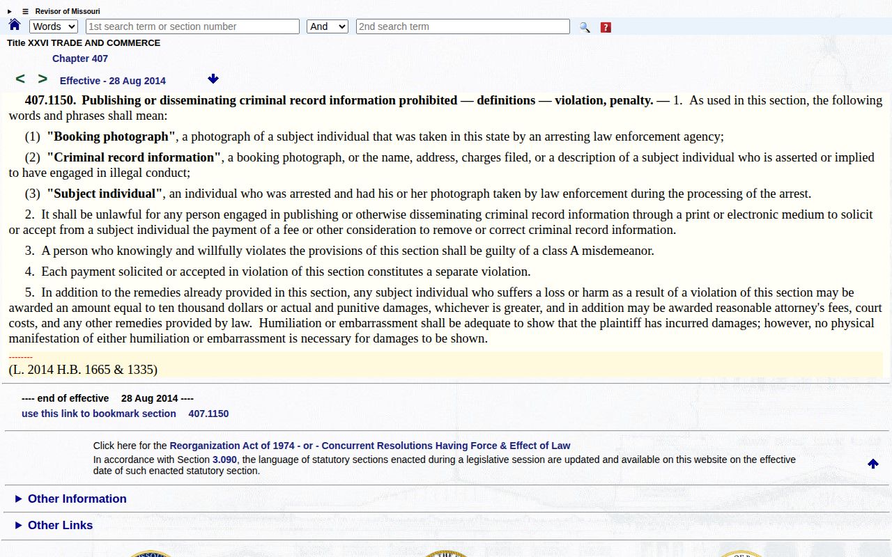 Madison County Missouri booking-record correction statute