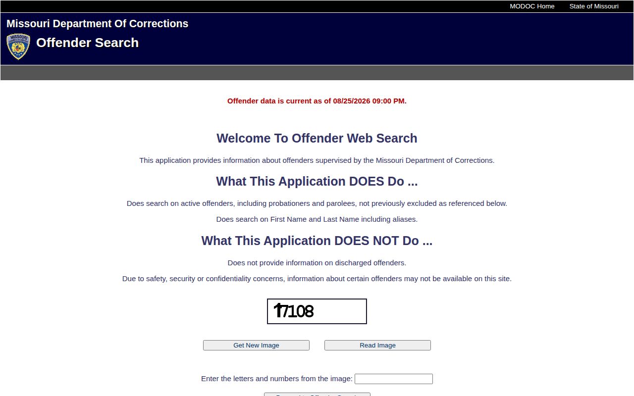 Madison County Missouri DOC offender-record search form
