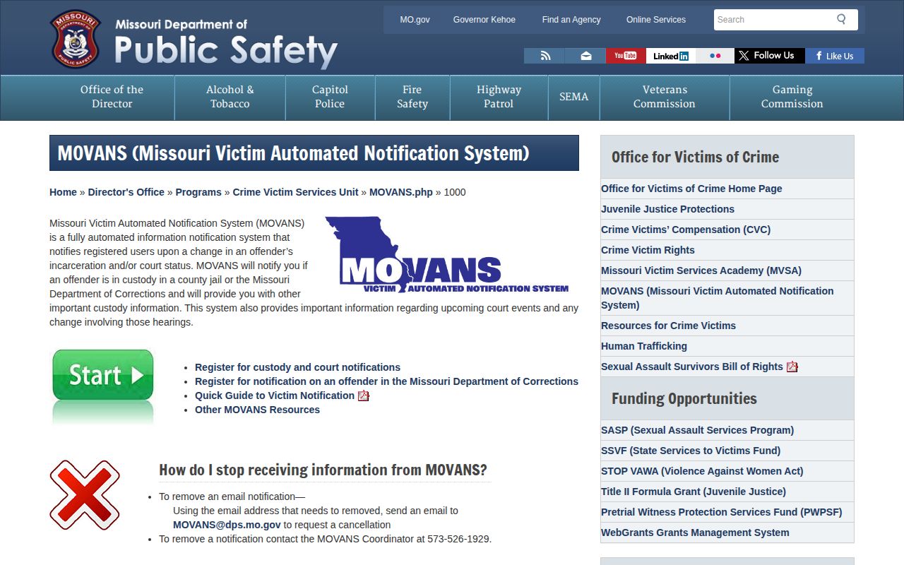 Madison County Missouri custody notification service information
